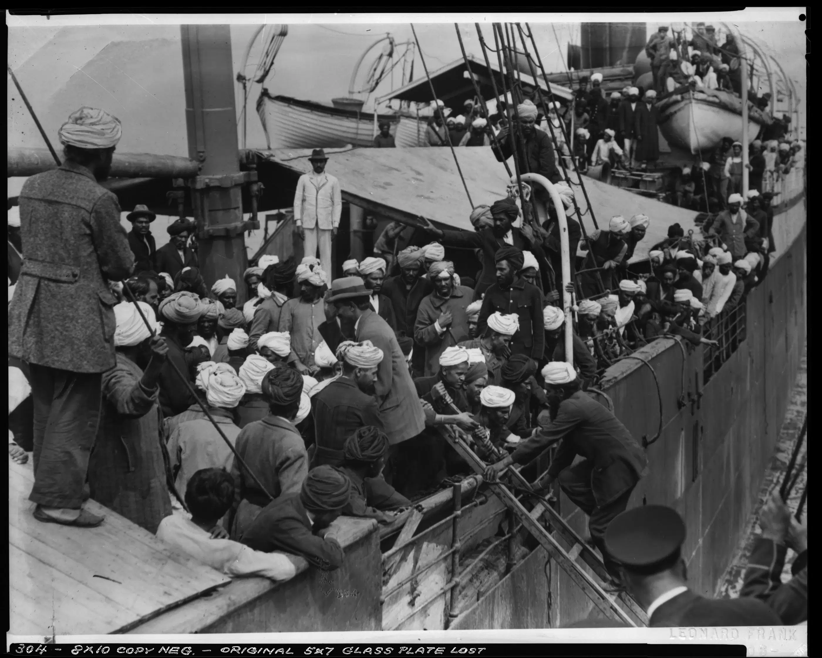 Crowded deck of the Komagata Maru in Vancouver in 1914.
