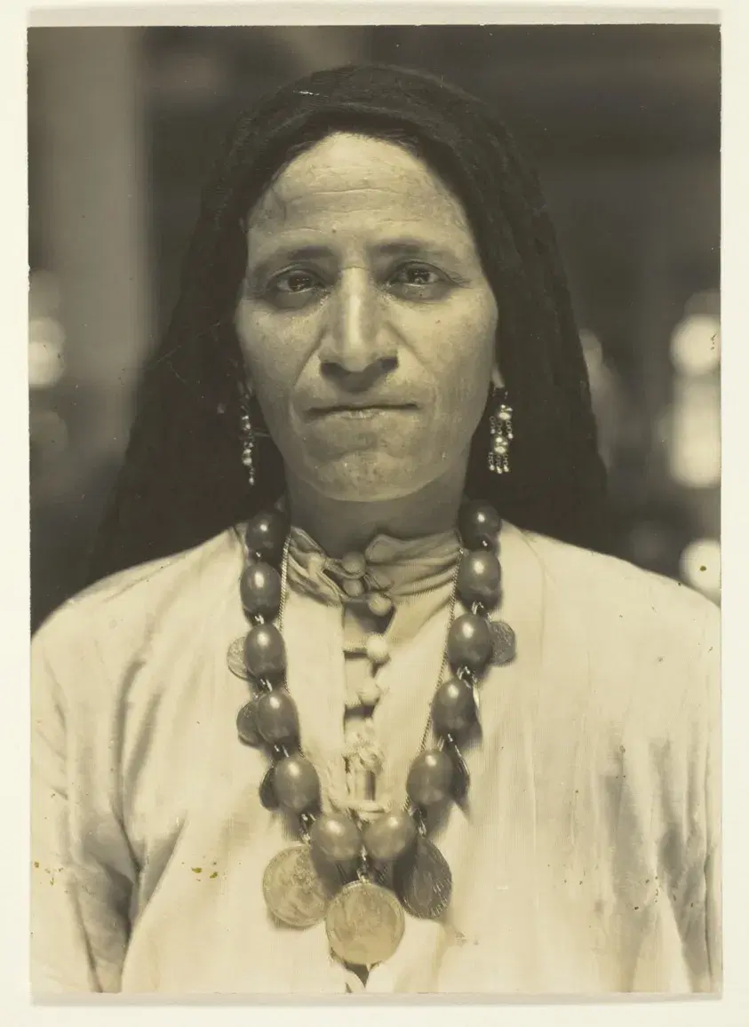 Close portrait of a Syrian woman photographed at Ellis Island.