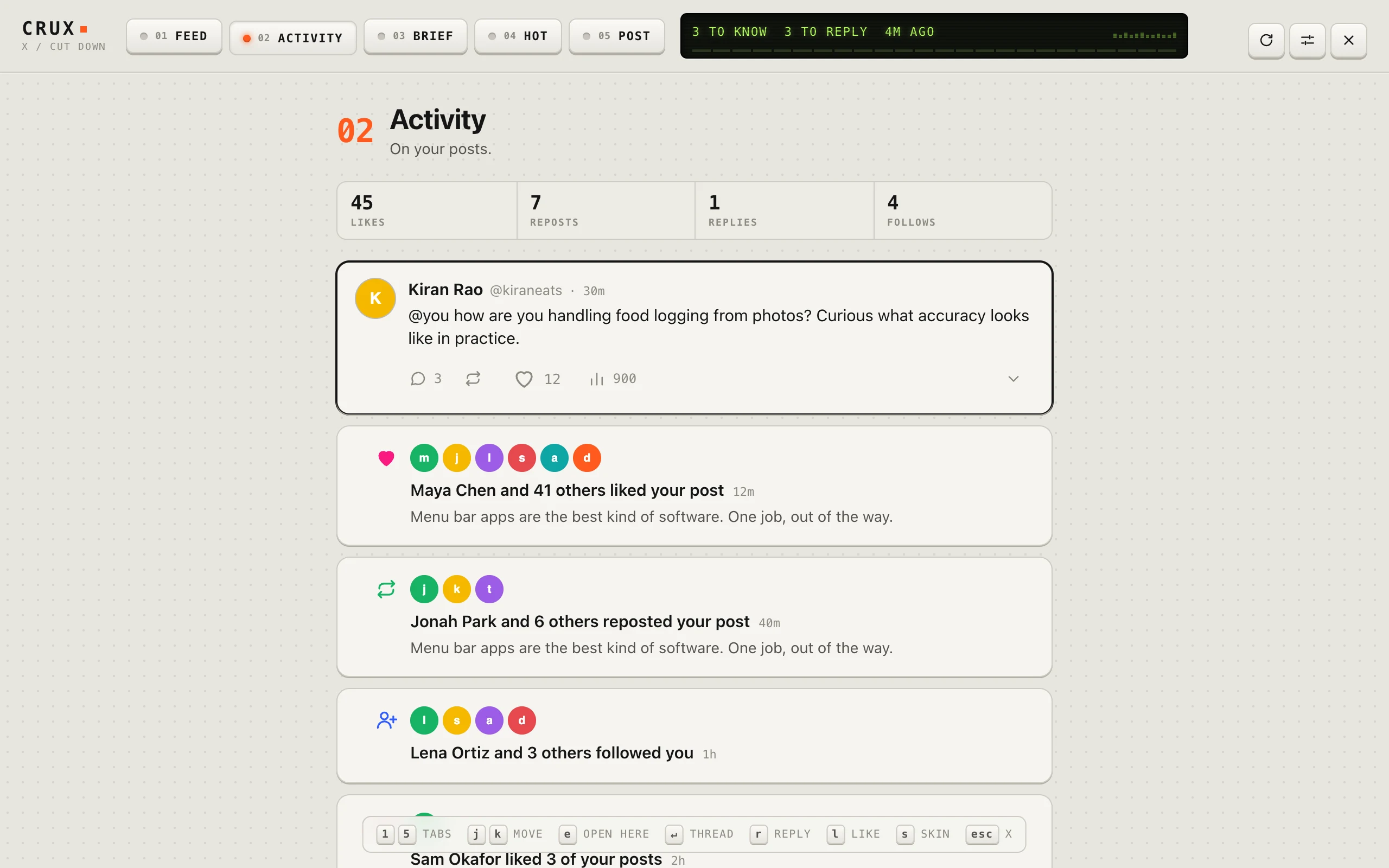 Crux Activity tab