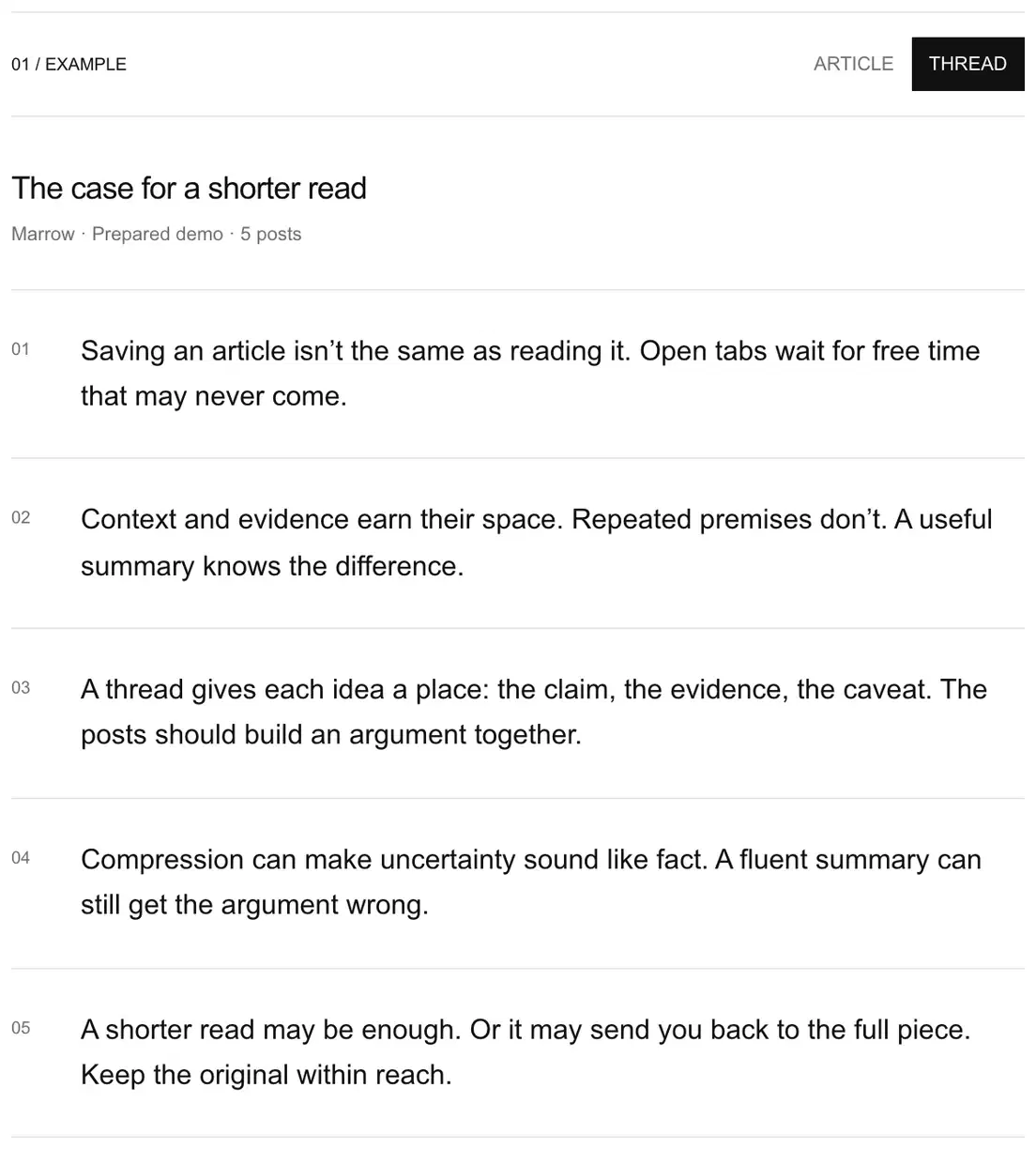 The same article condensed into five numbered paragraphs