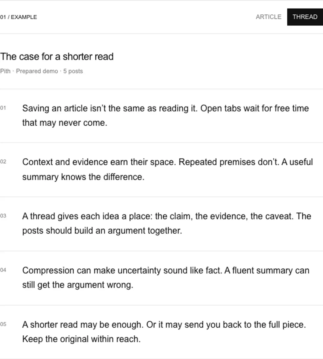 The same article condensed into five numbered paragraphs